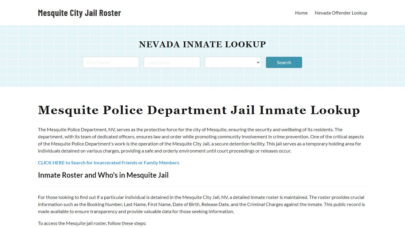 Mesquite Police Department & City Jail, NV Inmate Roster, Arrests, Mugshots