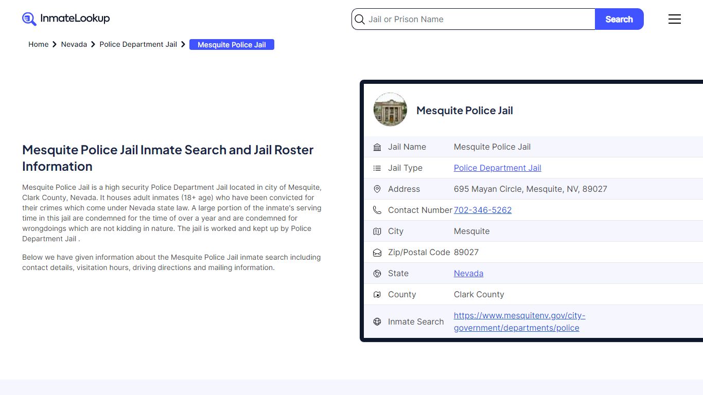 Mesquite Police Jail Inmate Search - Mesquite Nevada - Inmate Lookup